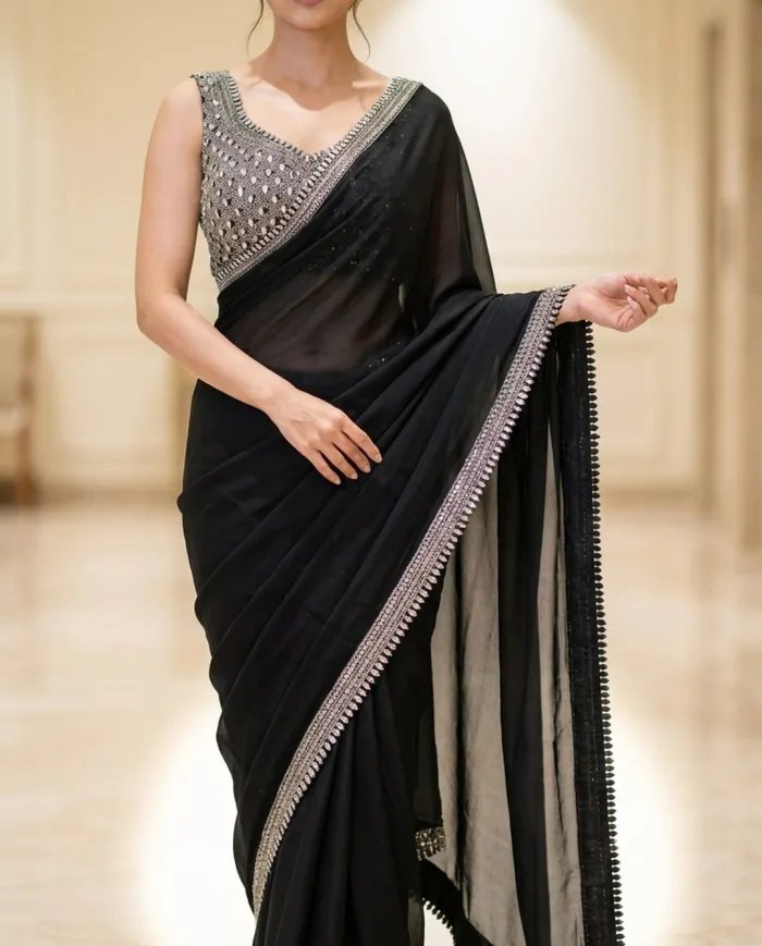 Crepe Cutdana & Appliqué Saree