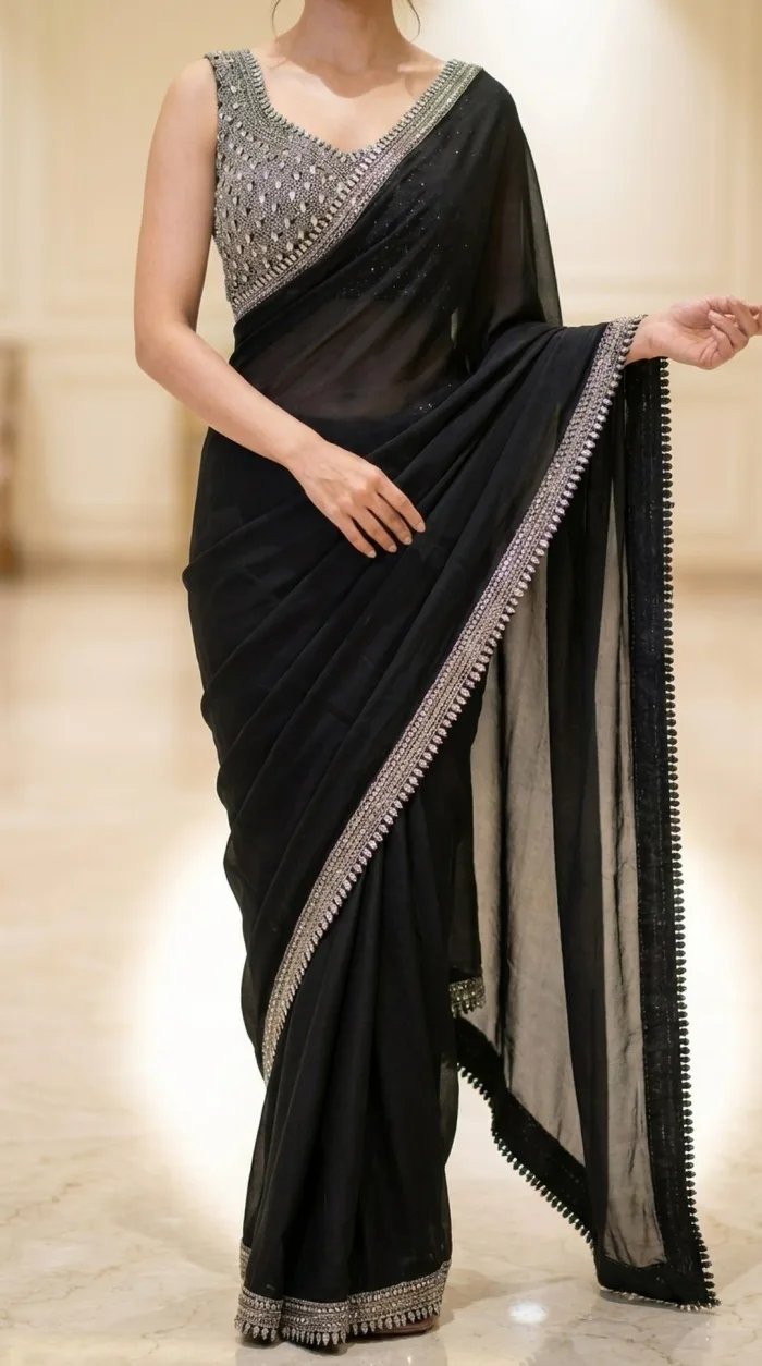 Crepe Cutdana & Appliqué Saree