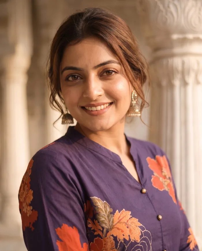 Deep Purple Floral Print Kurti Set
