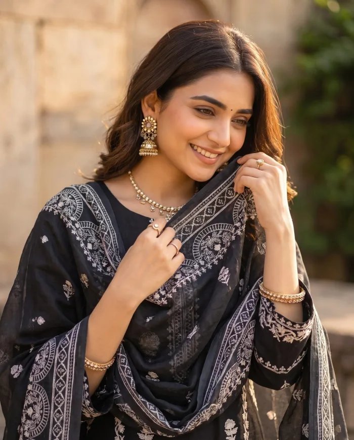 Black Floral Kurta Palazzo Set