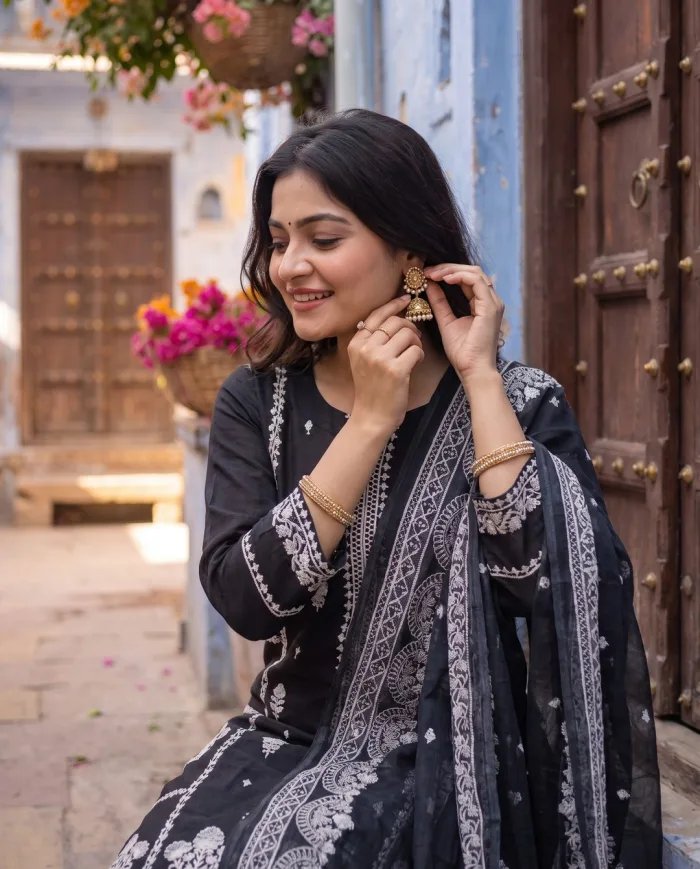 Black Floral Kurta Palazzo Set