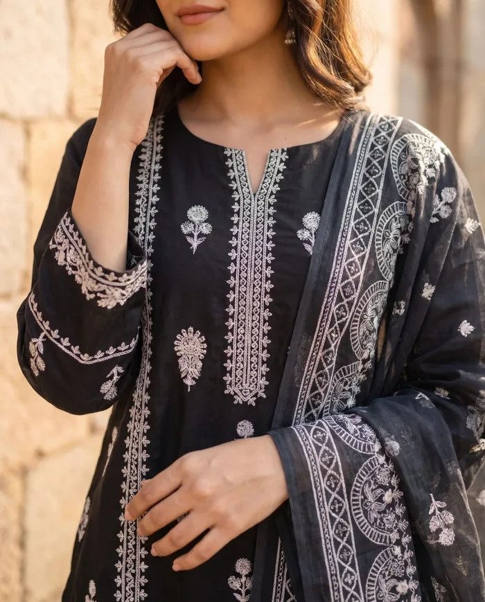 Black Floral Kurta Palazzo Set