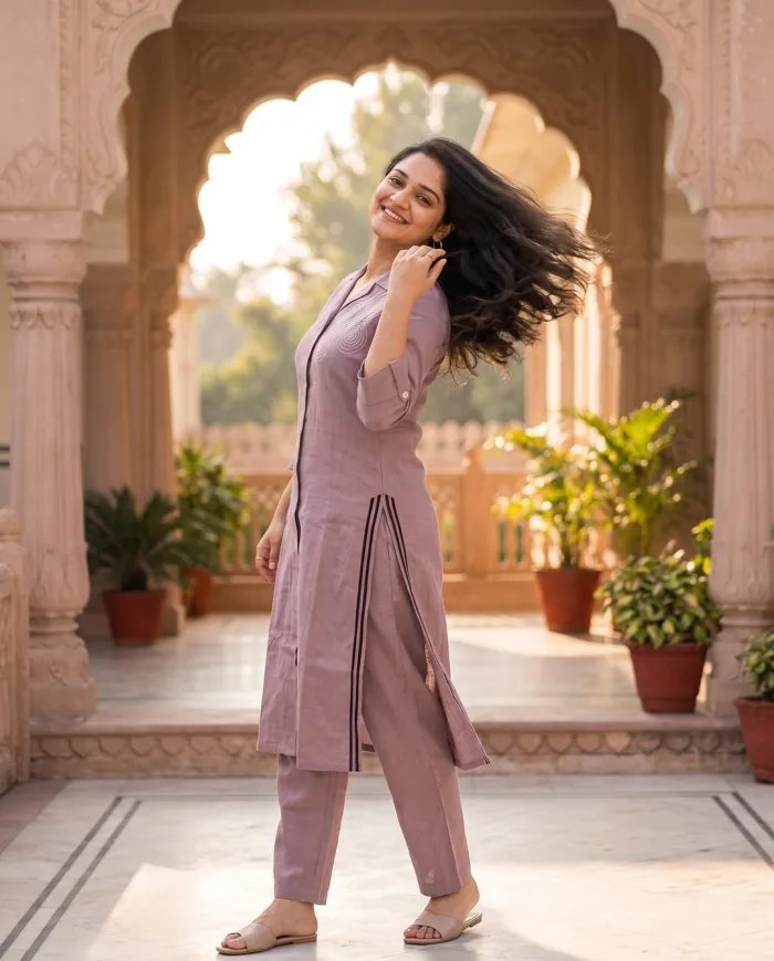 Mauve Spiral Embroidered Kurta Pant Set