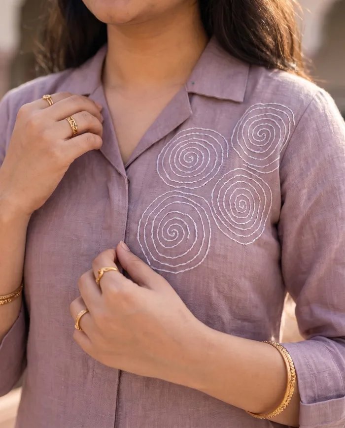 Mauve Spiral Embroidered Kurta Pant Set