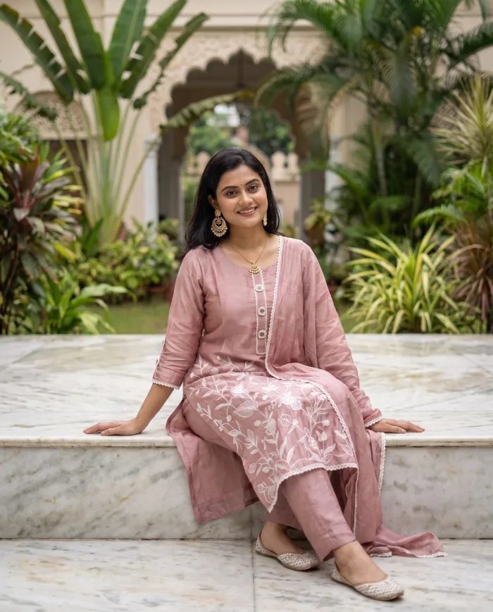 Dusty Rose Embroidered Suit Set
