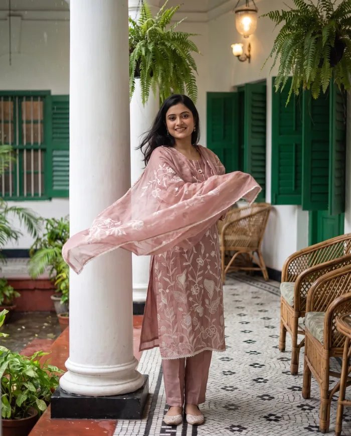 Dusty Rose Embroidered Suit Set