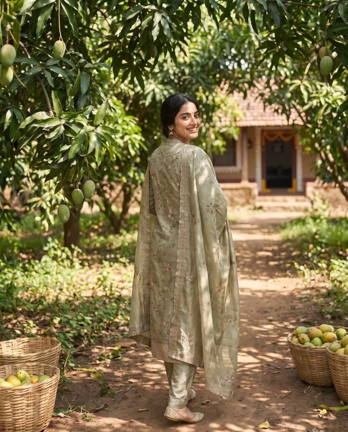 Sage Green Embroidered Suit Set