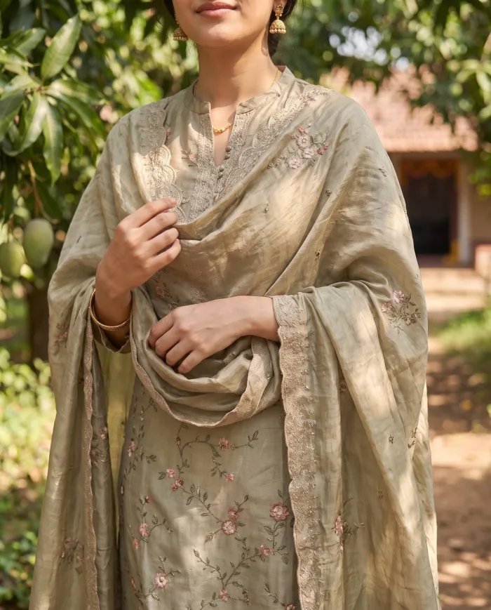 Sage Green Embroidered Suit Set