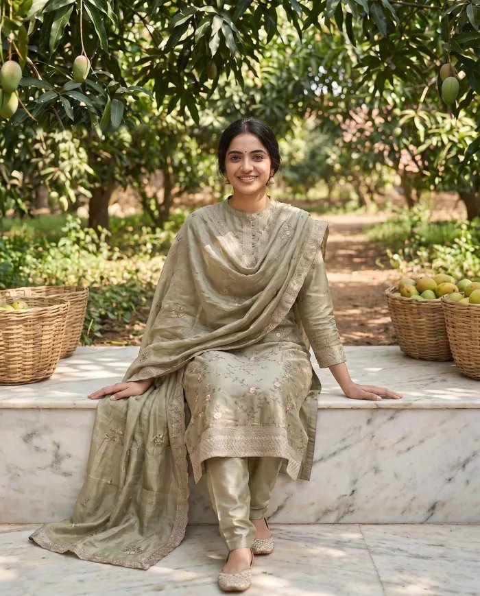 Sage Green Embroidered Suit Set