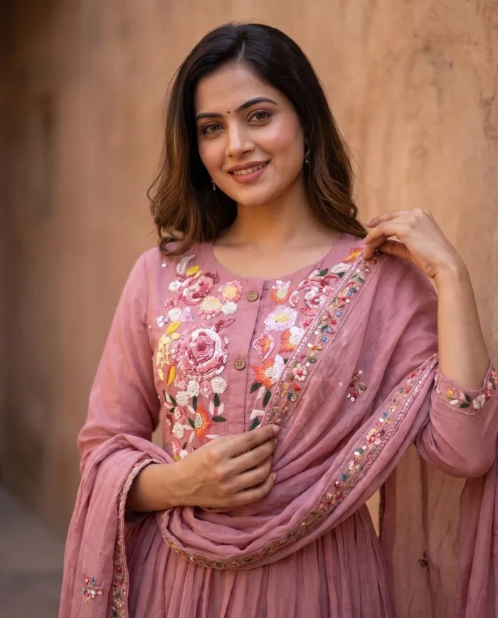Onion Pink Embroidered Suit Set