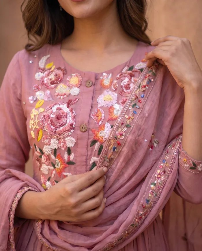 Onion Pink Embroidered Suit Set