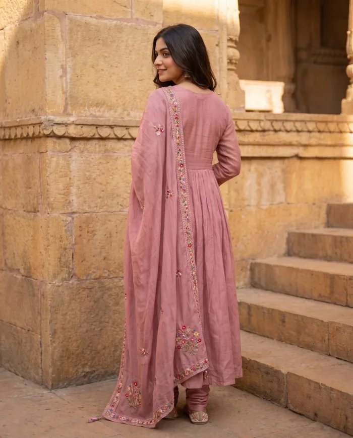 Onion Pink Embroidered Suit Set