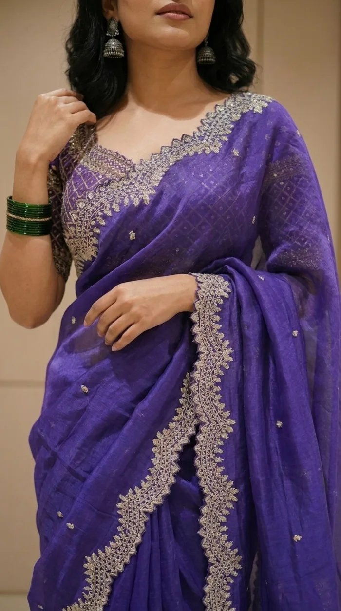 Kora Silk Hand-Embroidered Pitta-Work Saree