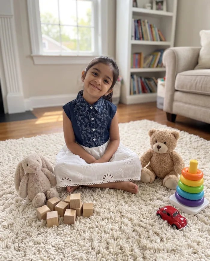 Girls Denim & White Eyelet Collared Dress