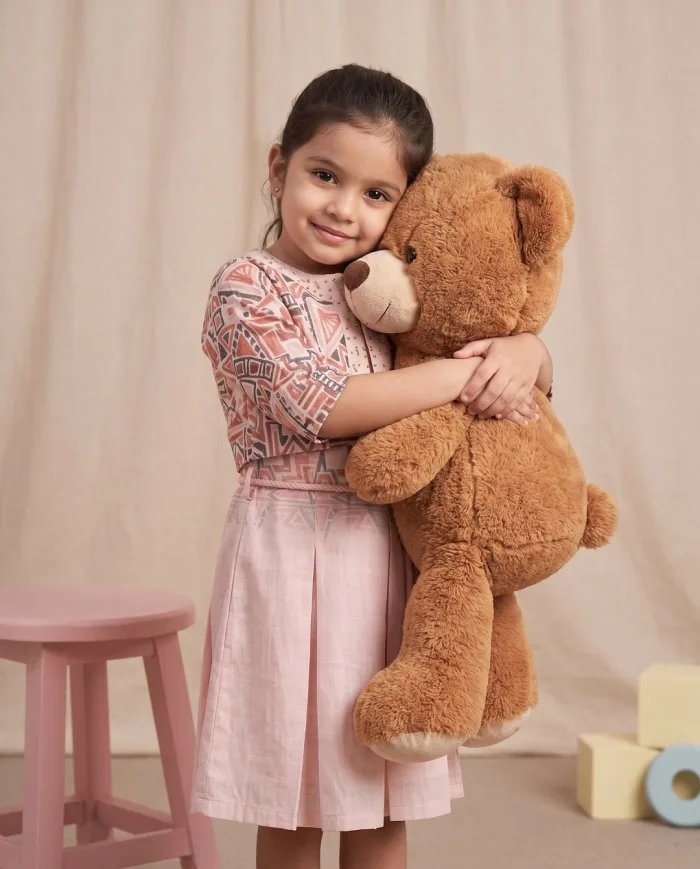Girls Peach Geometric-Print Jacket & Skirt Set
