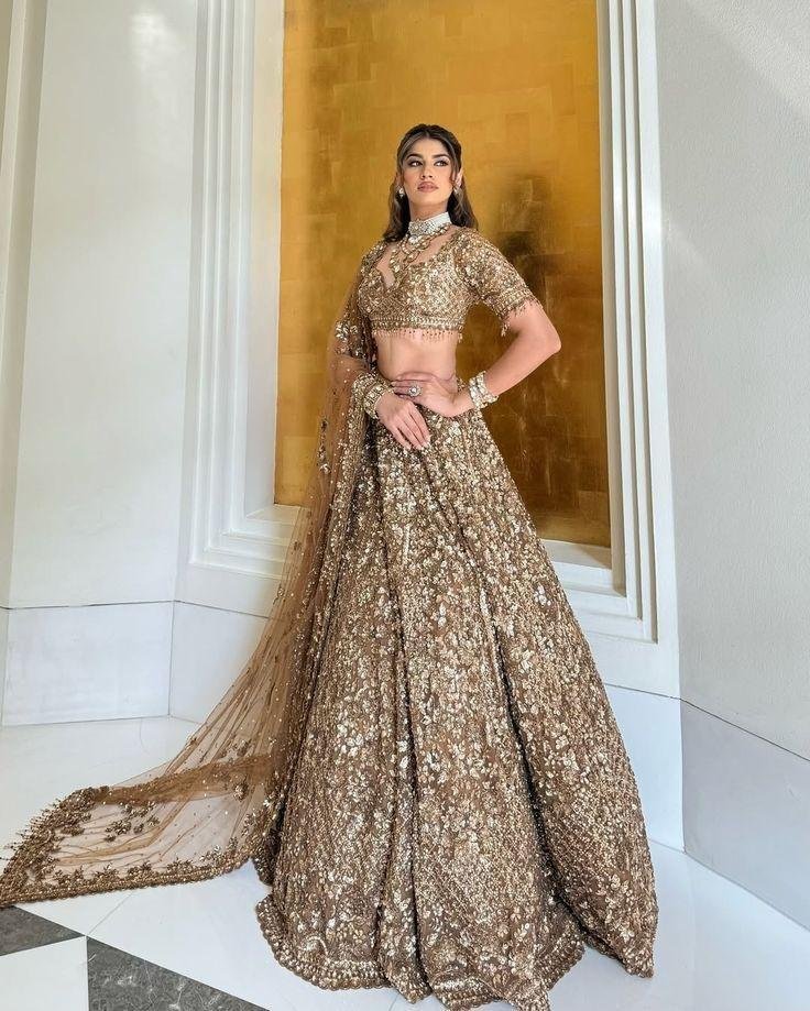  Gold Sequin Crystal Lehenga Set