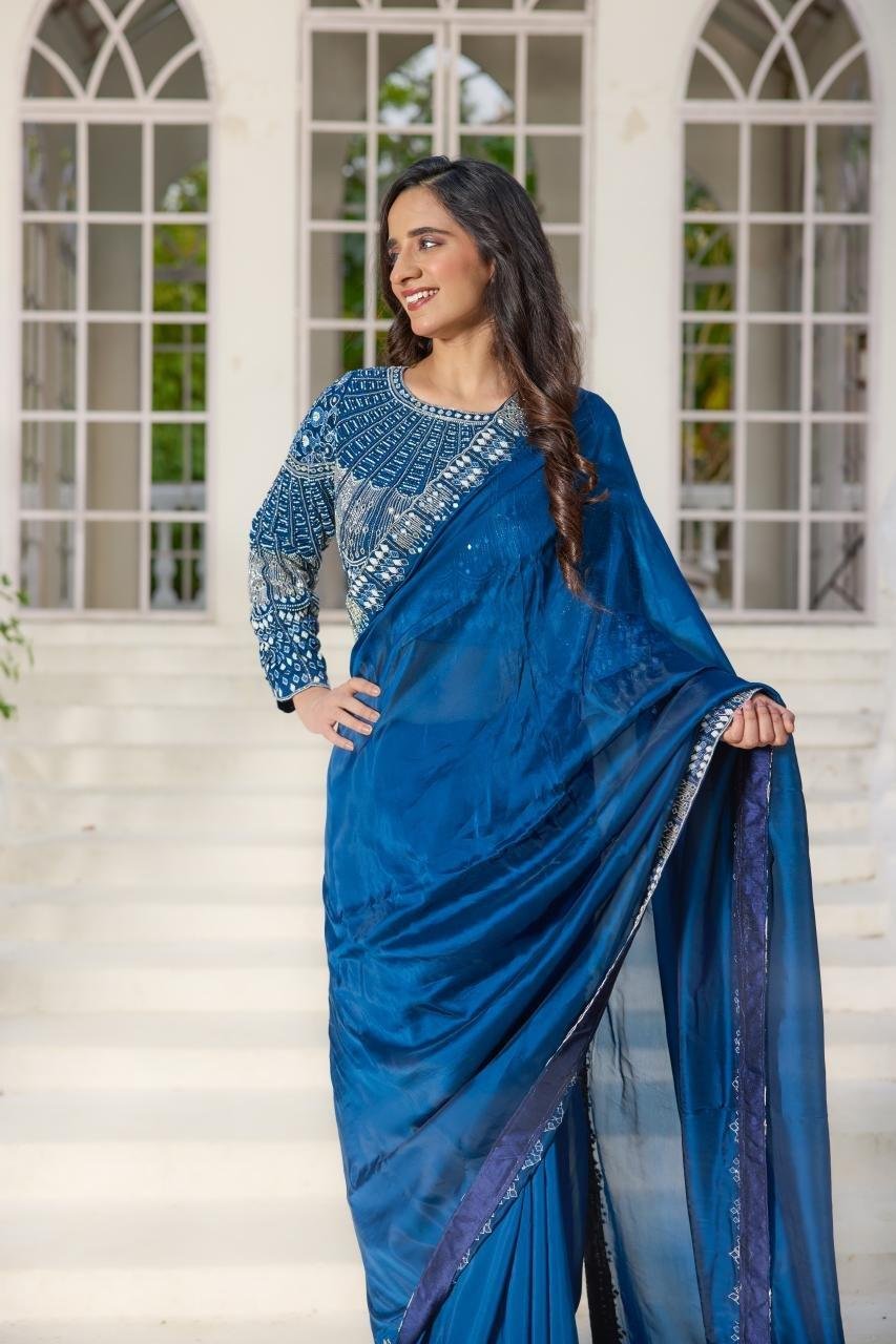 Shweta Tiwari Sapphire Blue Swarovski Saree